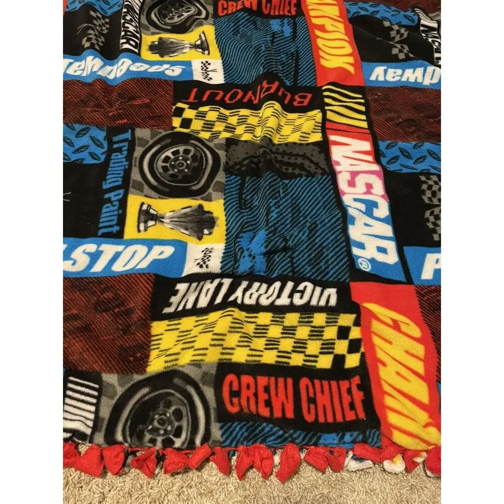 NASCAR Fleece Throw Stadium Blanket Hand-tied Knotted Thick 54” x 63” Excellent!